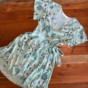 Astr High Low Floral Wrap Dress in Green and Blue